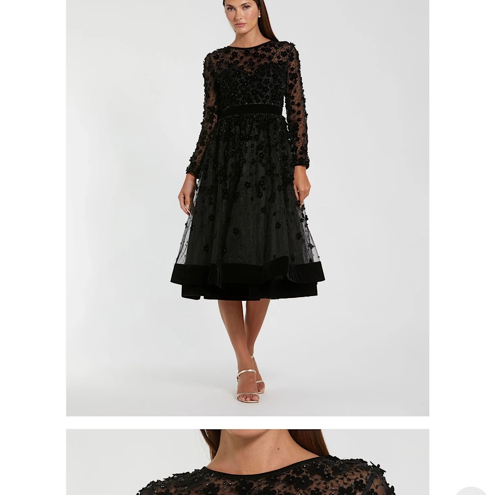 Mac Duggal Black Ruffled Tiered A-Line Dress